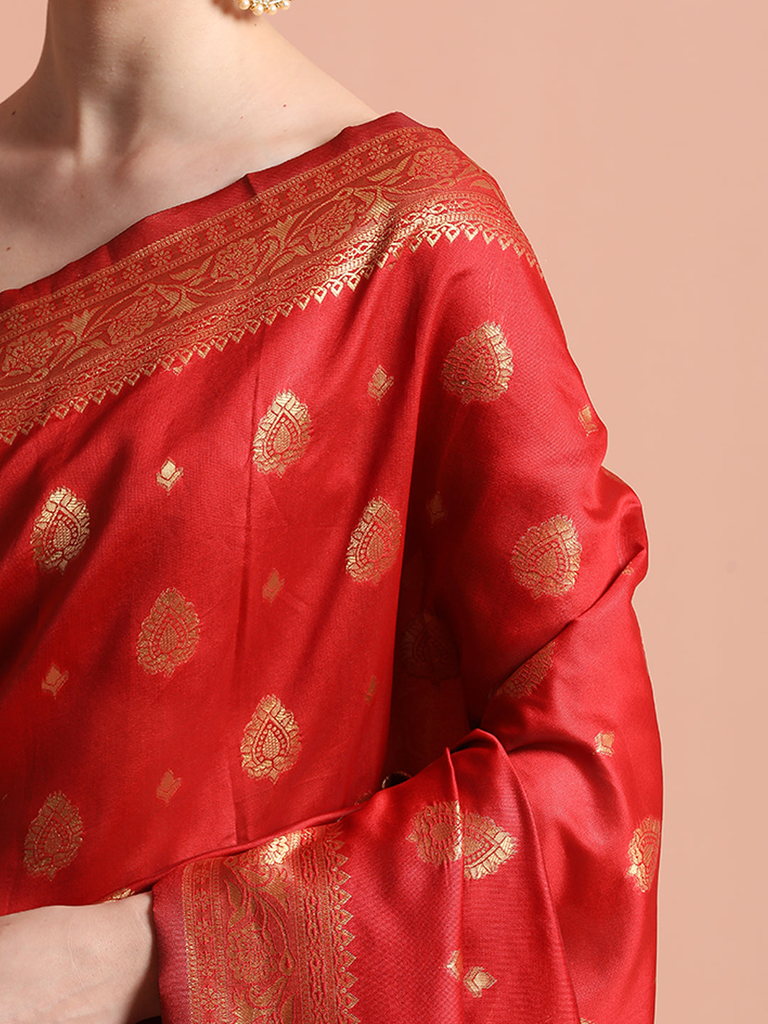 Red Heavy Banarasi Zari Woven Silk Blend Saree