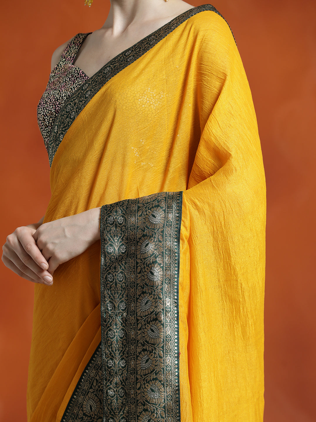 Yellow Silk Blend Zari Woven Party Wear Saree