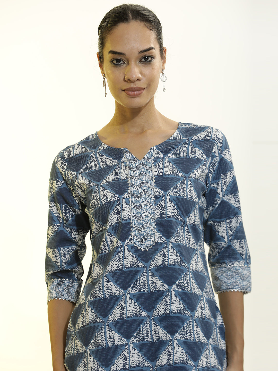 Geometric Printed Cotton Blend Kurta Set