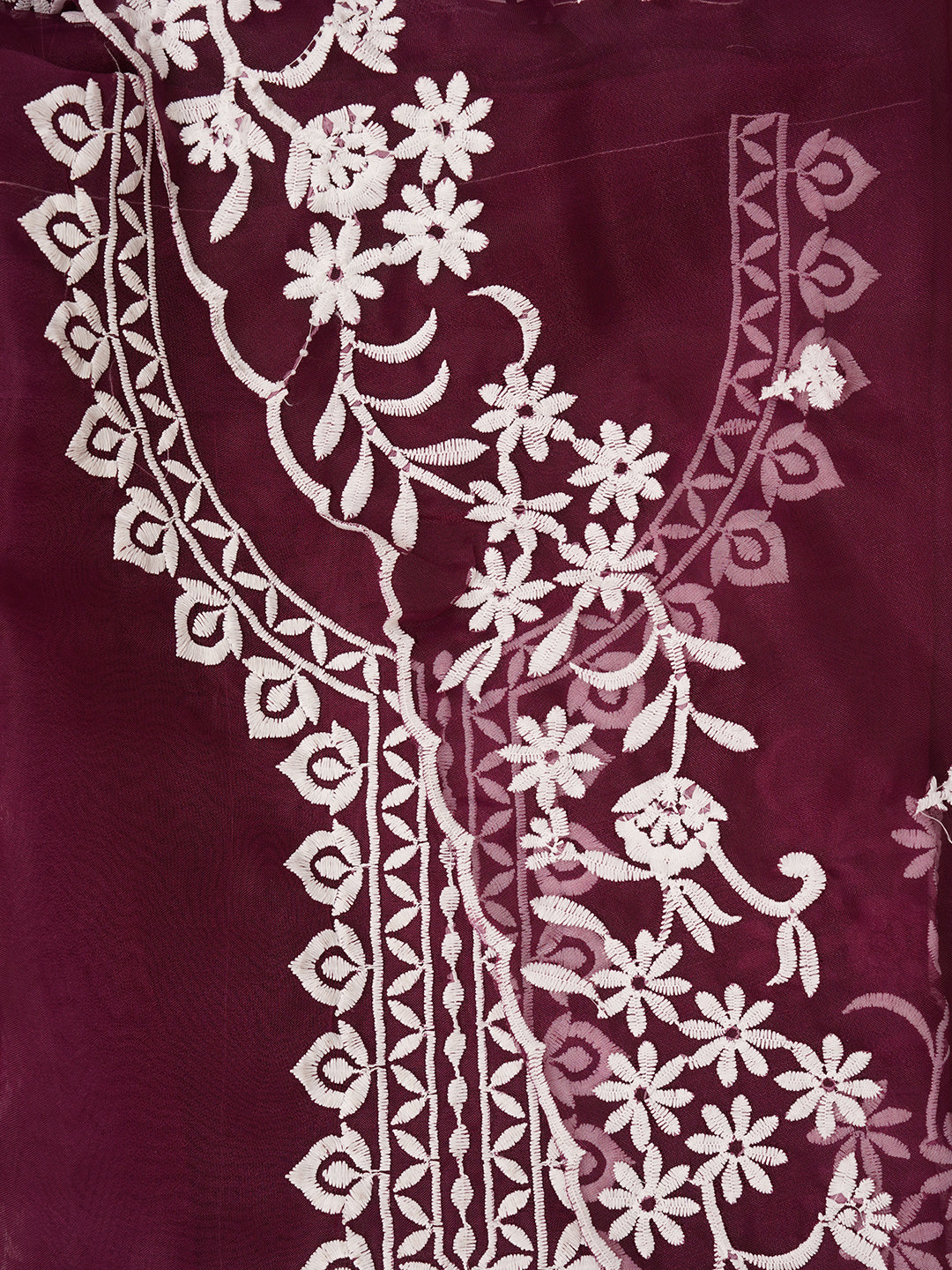 Magenta Floral Embroidered Organza Dress with Dupatta