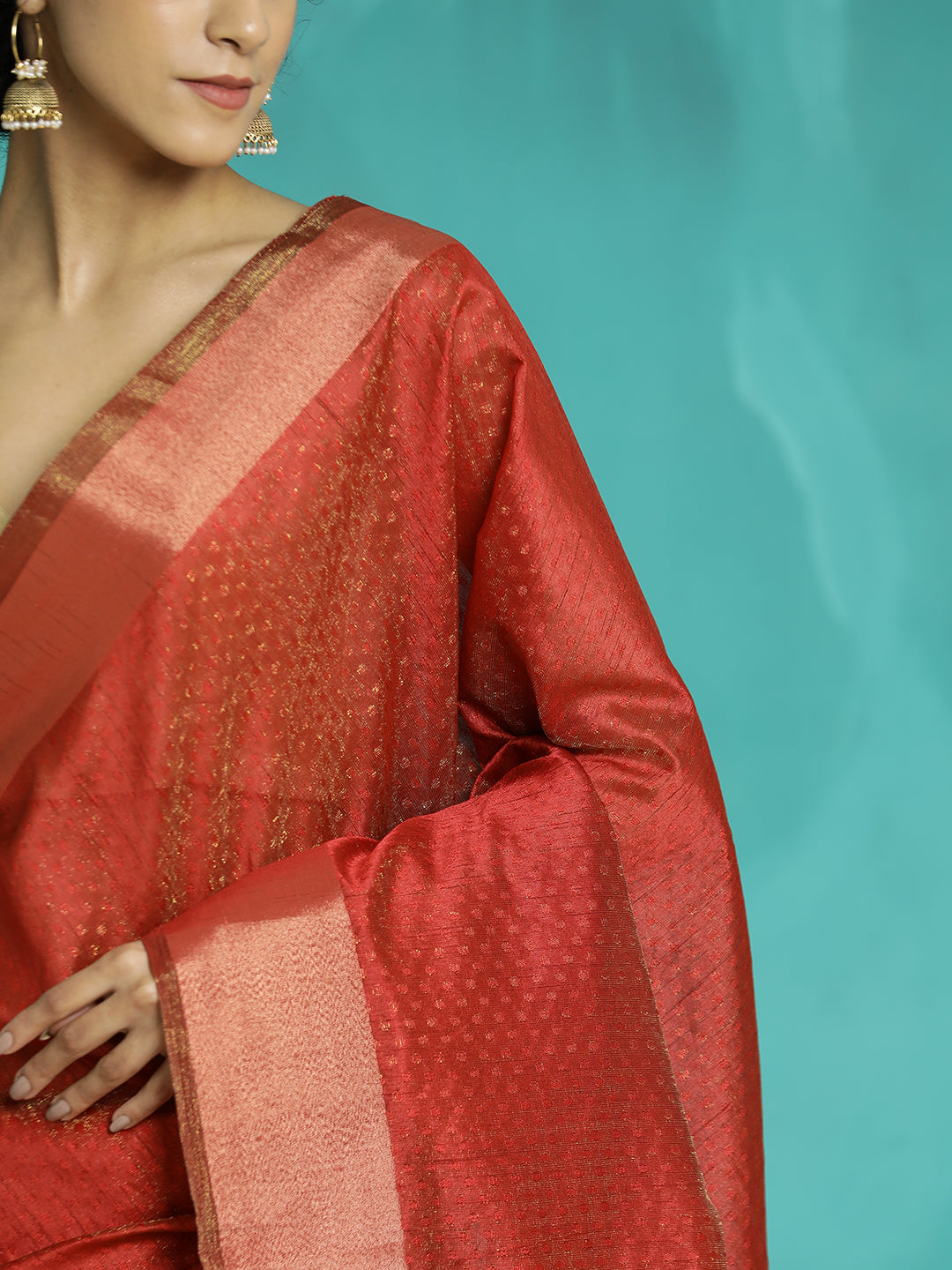 Red Zari Woven Banarasi Organza Red Saree