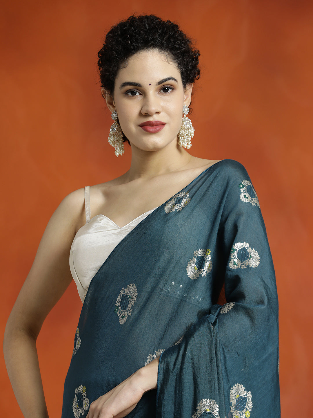 Teal Silk Blend Banarasi Zari Woven Saree