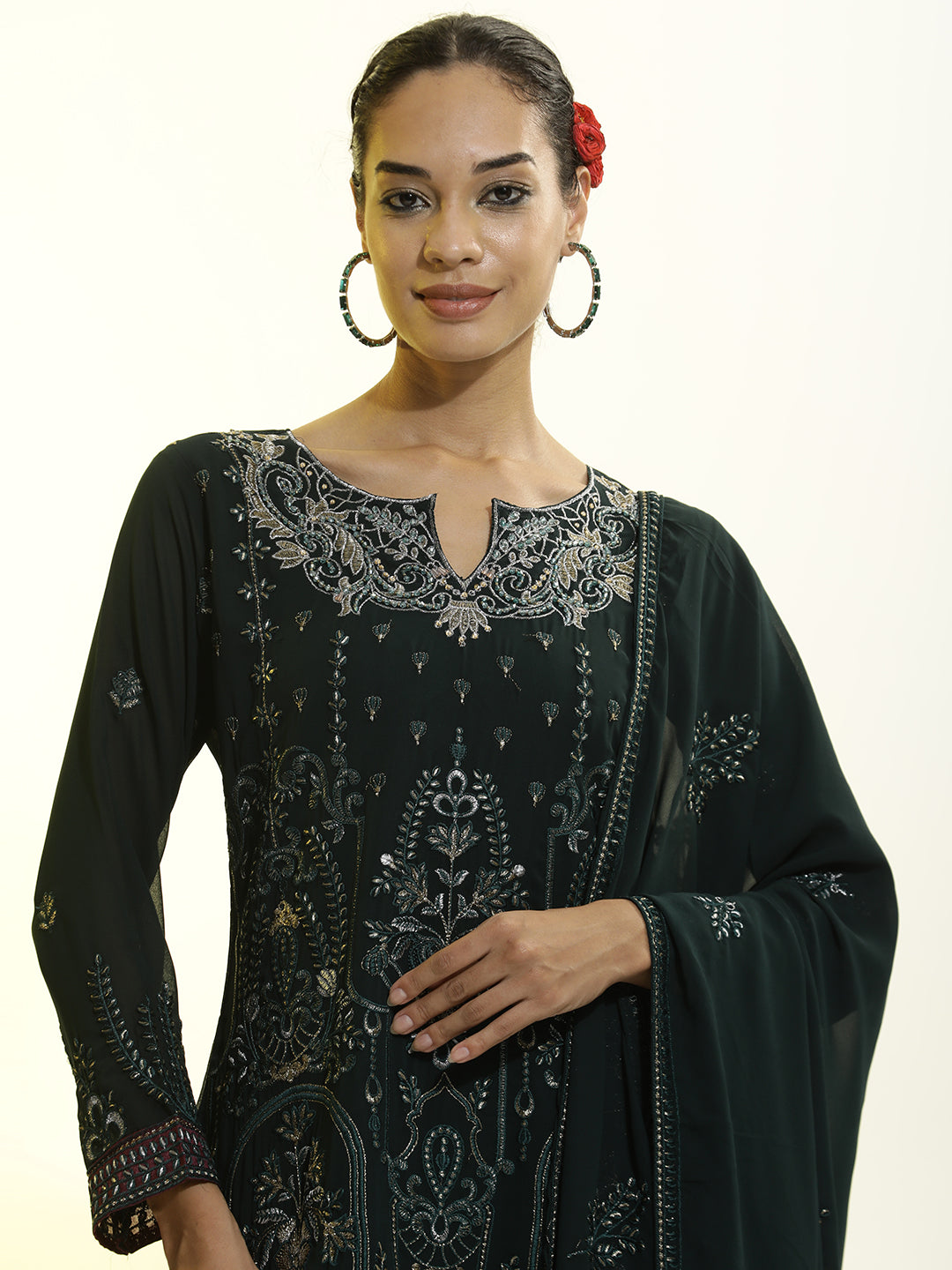 Heavy Embroidered Georgette Festive Kurta Set With Dupatta