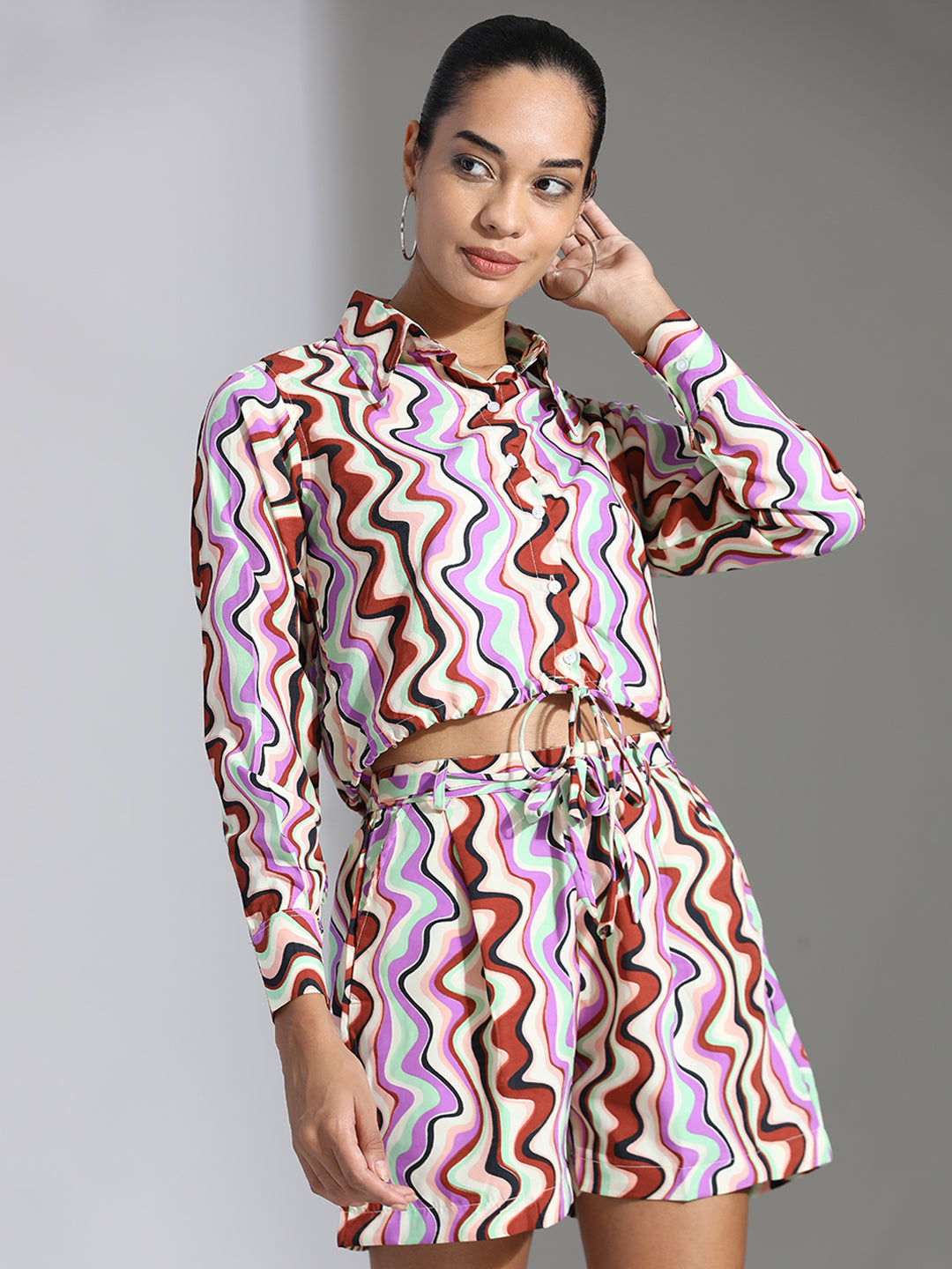 Abstract Printed Crop Top With Shorts Co-ord Set