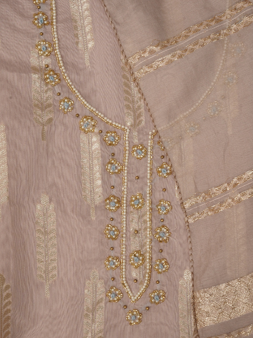 Light Purple Unstitched Zari Silk Blend Dress Material With Dupatta