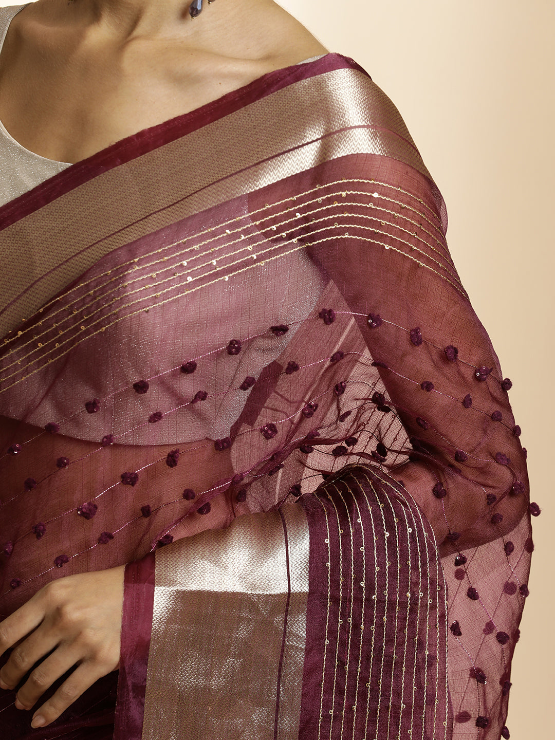 Purple Woven Khadi Organza Saree