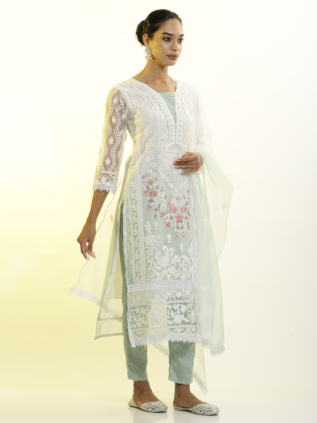 Heavy Embroidered Organza Festive Kurta Set With Dupatta