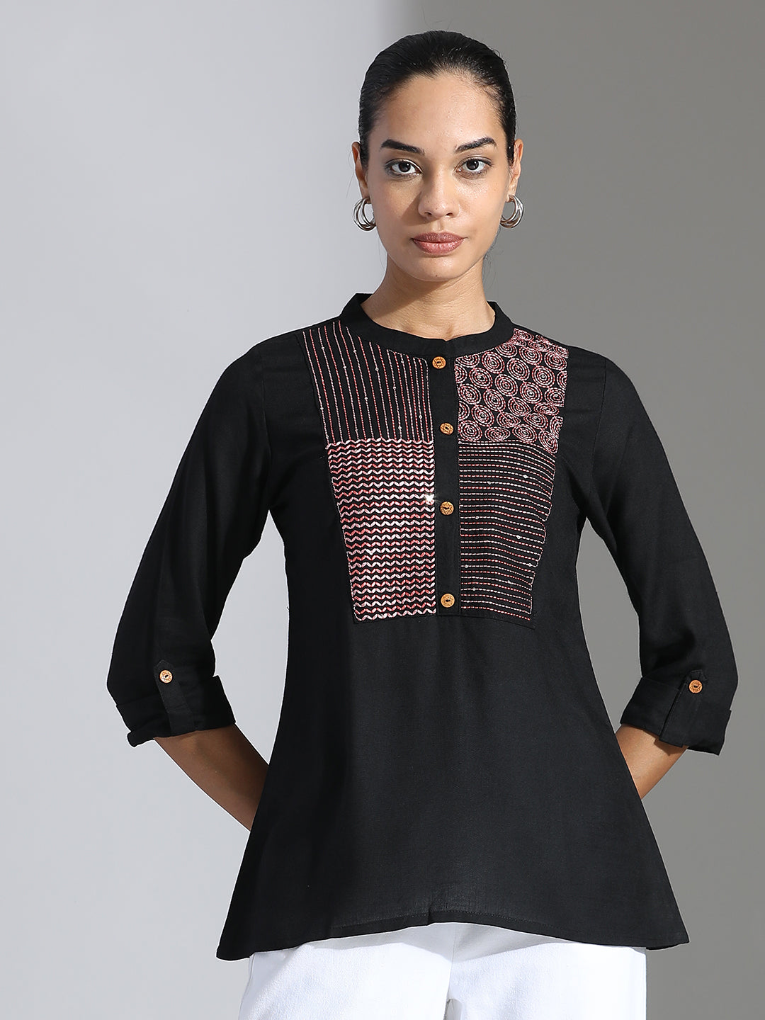 Embroidered Party Wear Black A-line Top