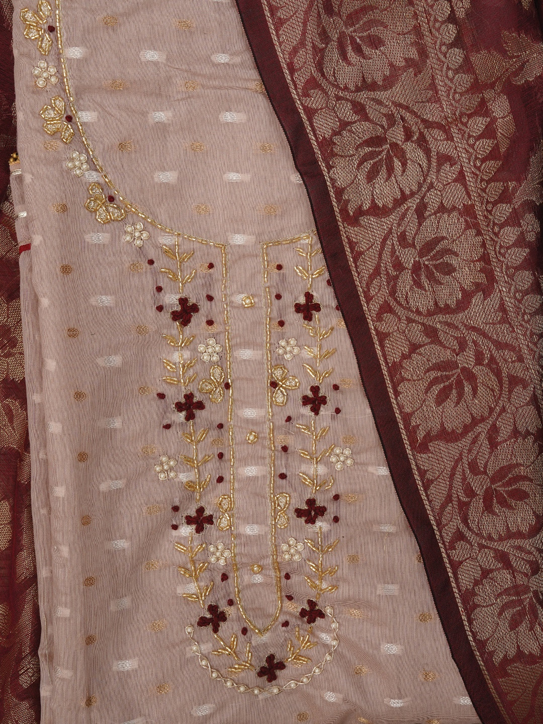 Light Purple Unstitched Silk Blend Embellished Dress Material With Dupatta