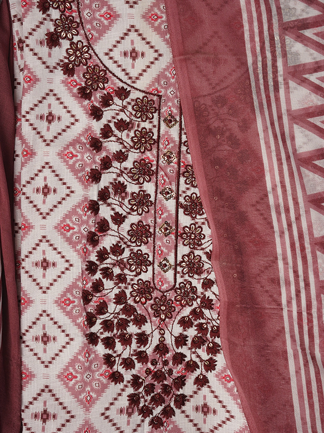 Pink Embellished Printed Pure Cotton Dress Material with Dupatta