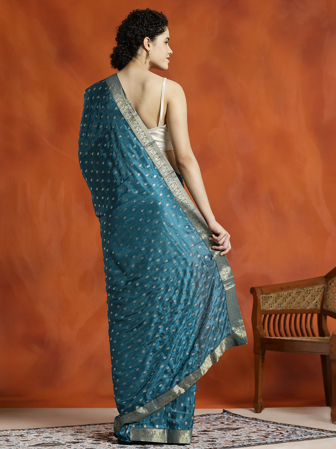 Sky Blue Silk Blend Floral Zari Woven Heavy Saree