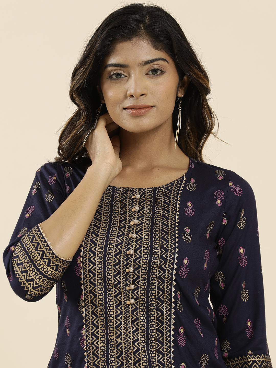 Purple Ethnic Printed Straight Kurta