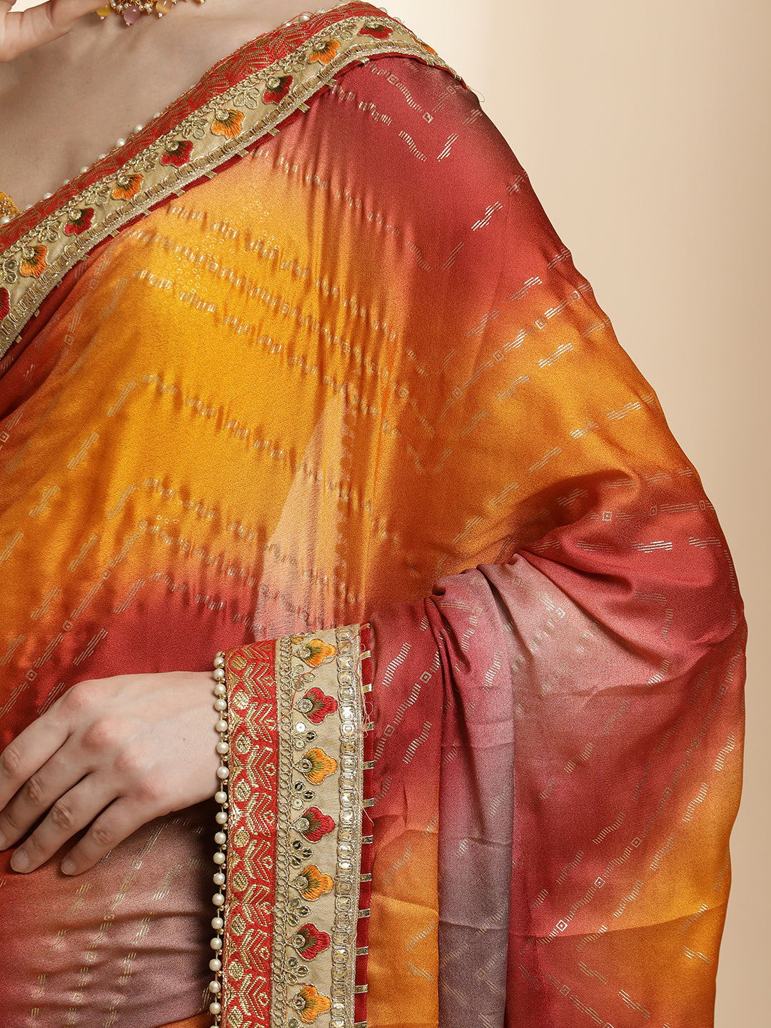 Traditional Bandhani Embroidered Yellow Pure Georgette Saree