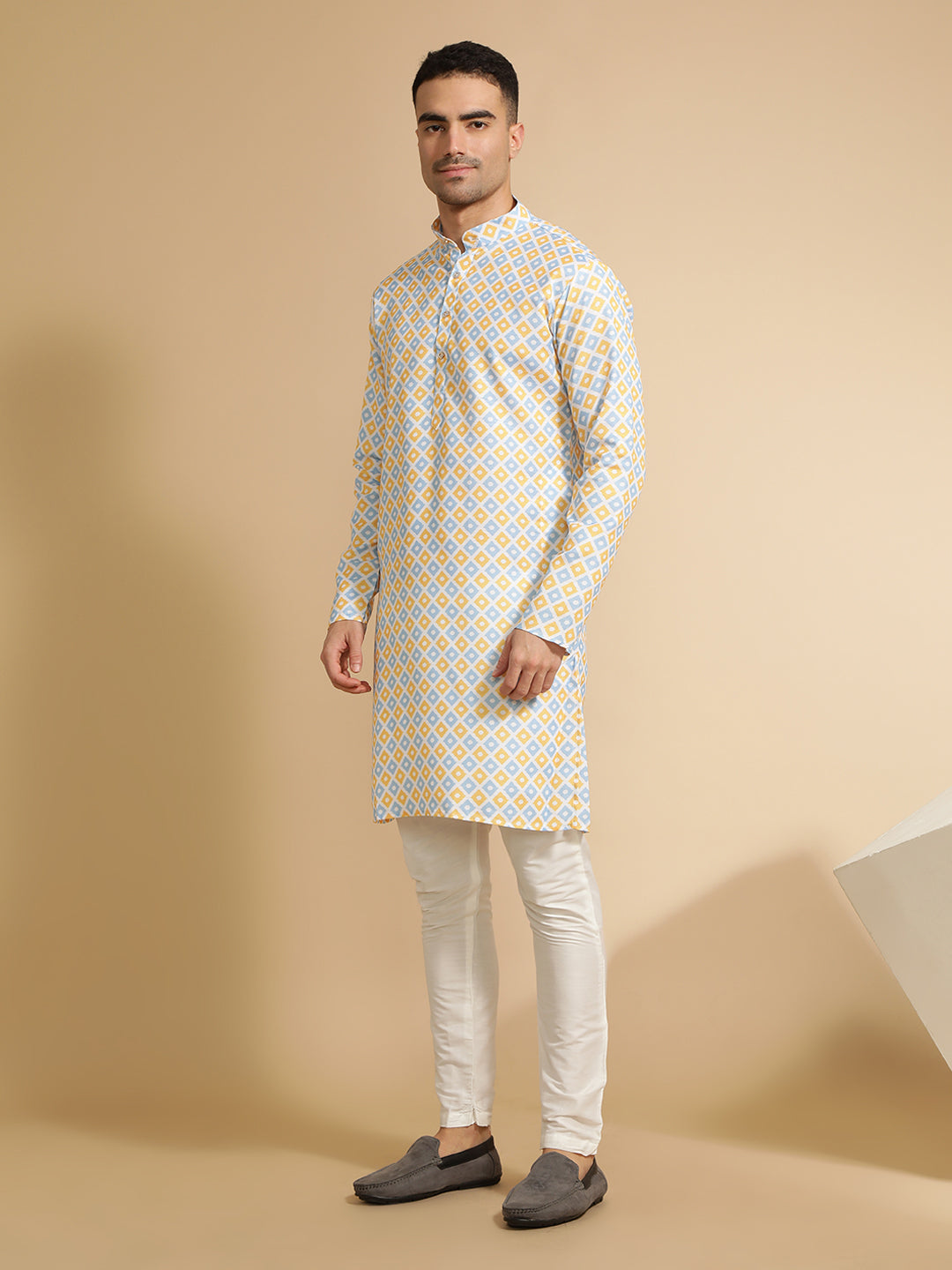 Multicolor Geometric Printed Cotton Kurta for Men