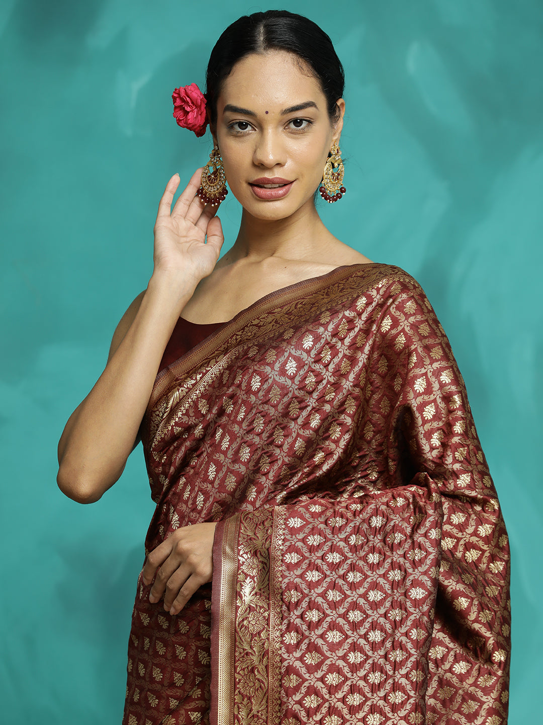 Maroon Zari Woven Design Heavy Banarasi Saree