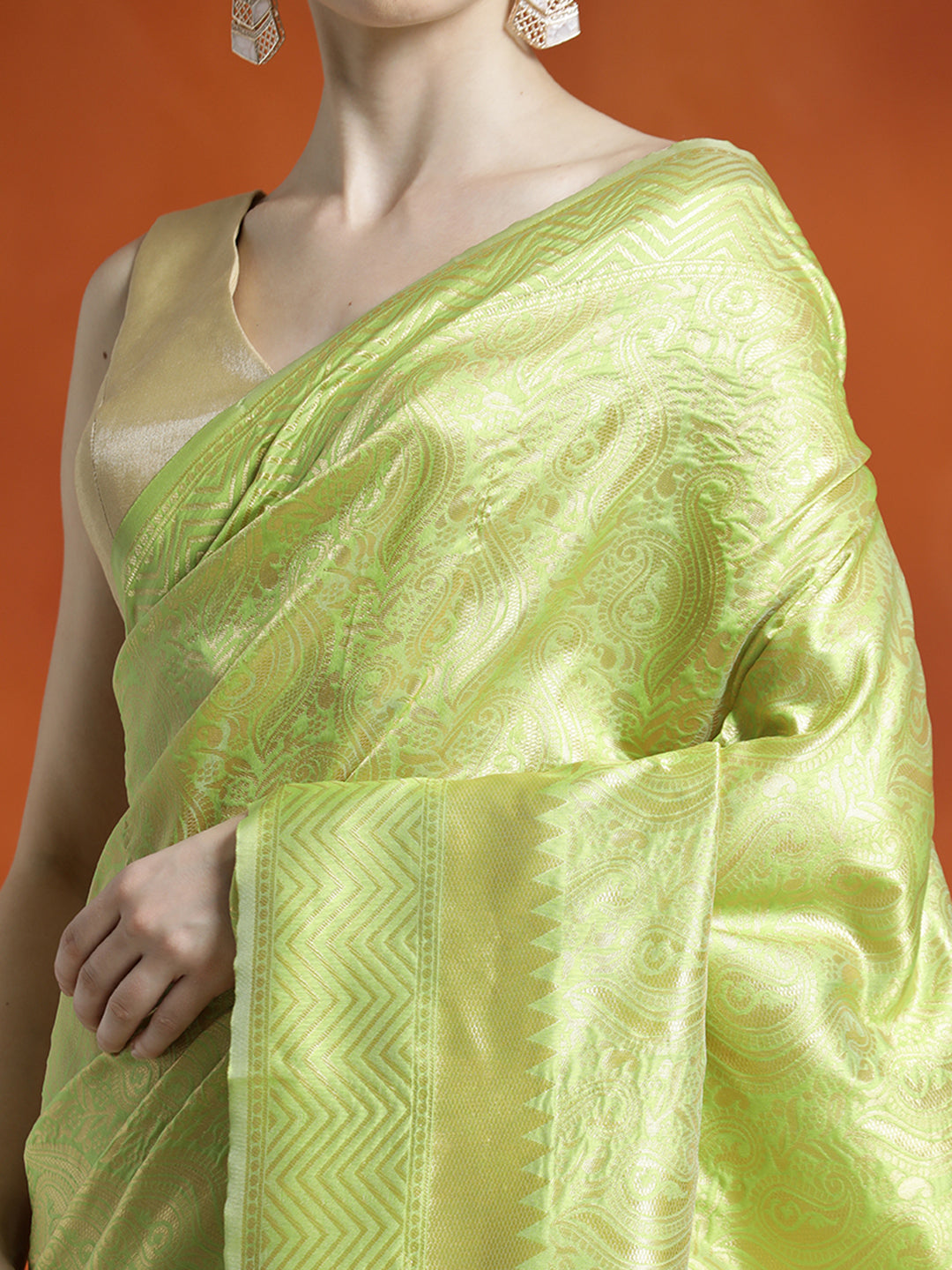 Heavy Banarasi Zari Woven Silk Blend Green Saree