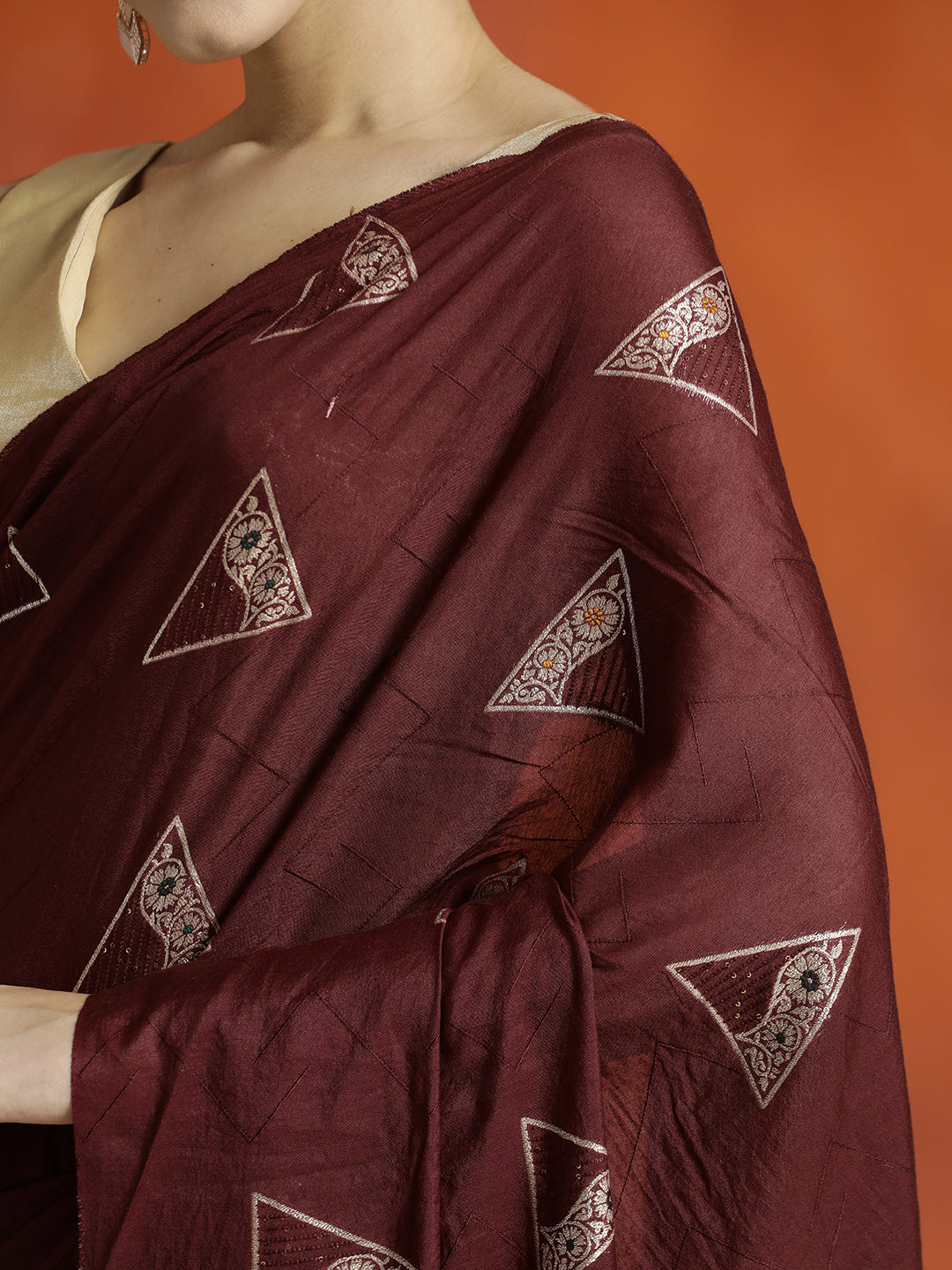 Maroon Silk Blend Banarasi Zari Woven Saree