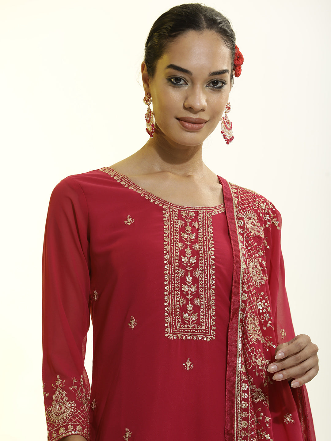 Festive Embroidered Georgette Heavy Kurta Set With Dupatta