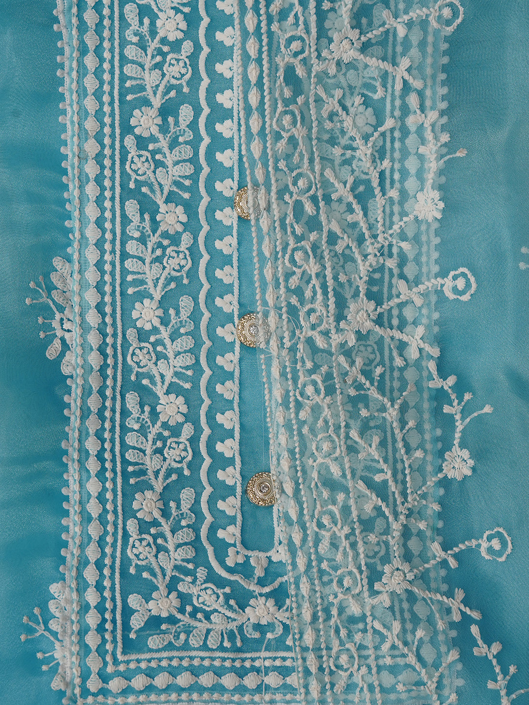 Unstitched Sea Green Embroidered Organza Dress Material With Dupatta