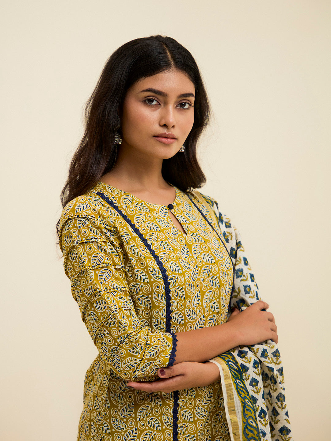 Mustard Handblock Printed Cotton Suit Set