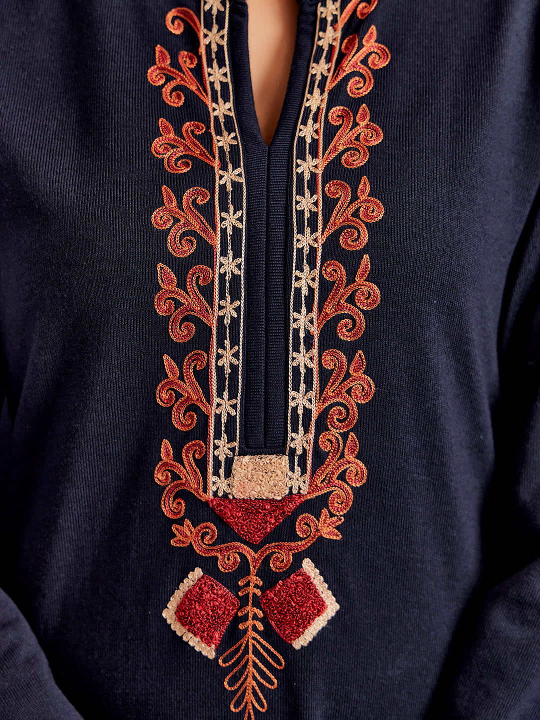 Navy Blue Embroidered Straight Woolen Kurta