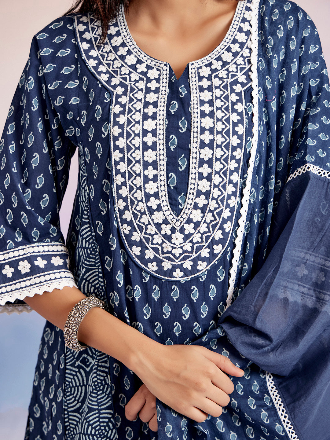 Indigo Printed Pakistani Kurta Set With Dupatta