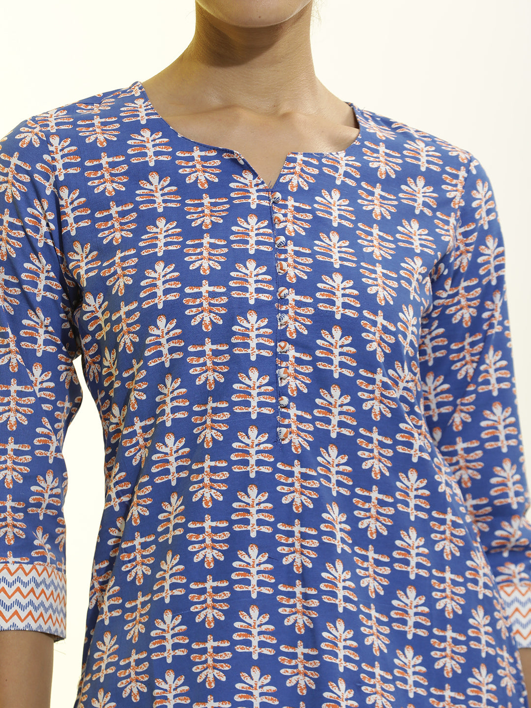 Ethnic Motif Printed Cotton Blend Navy Blue Kurta Set