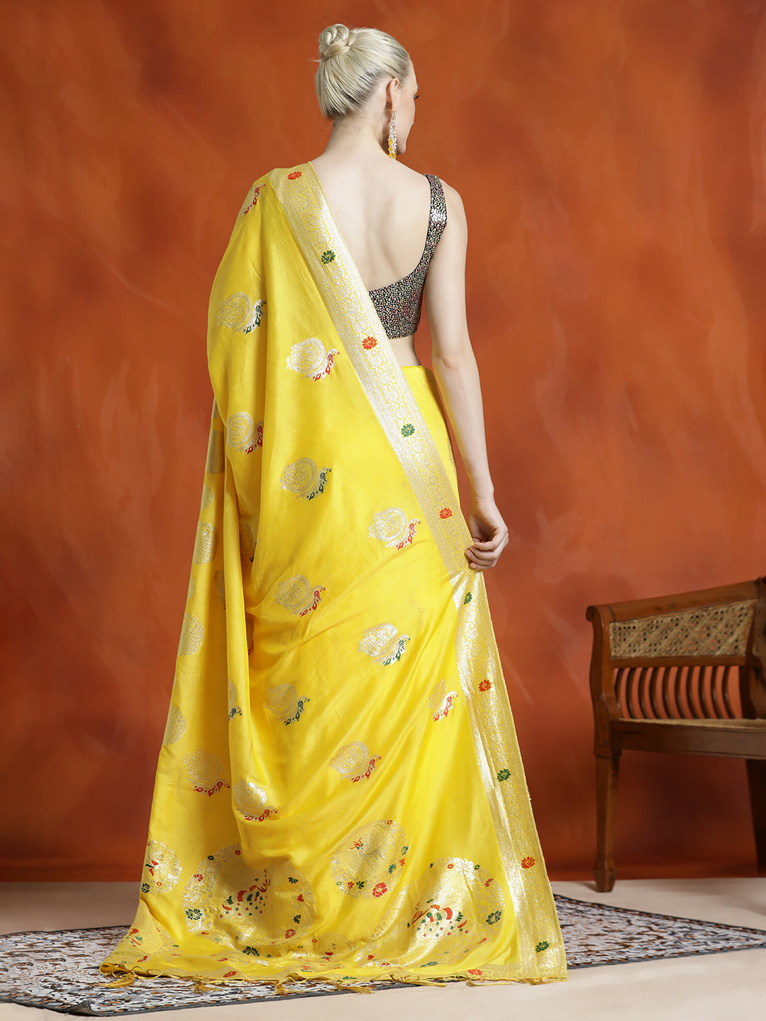 Heavy Banarasi Zari Woven Silk Blend Yellow Saree