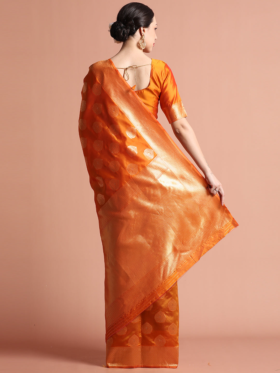 Orange Zari Woven Design Silk Banarasi Saree