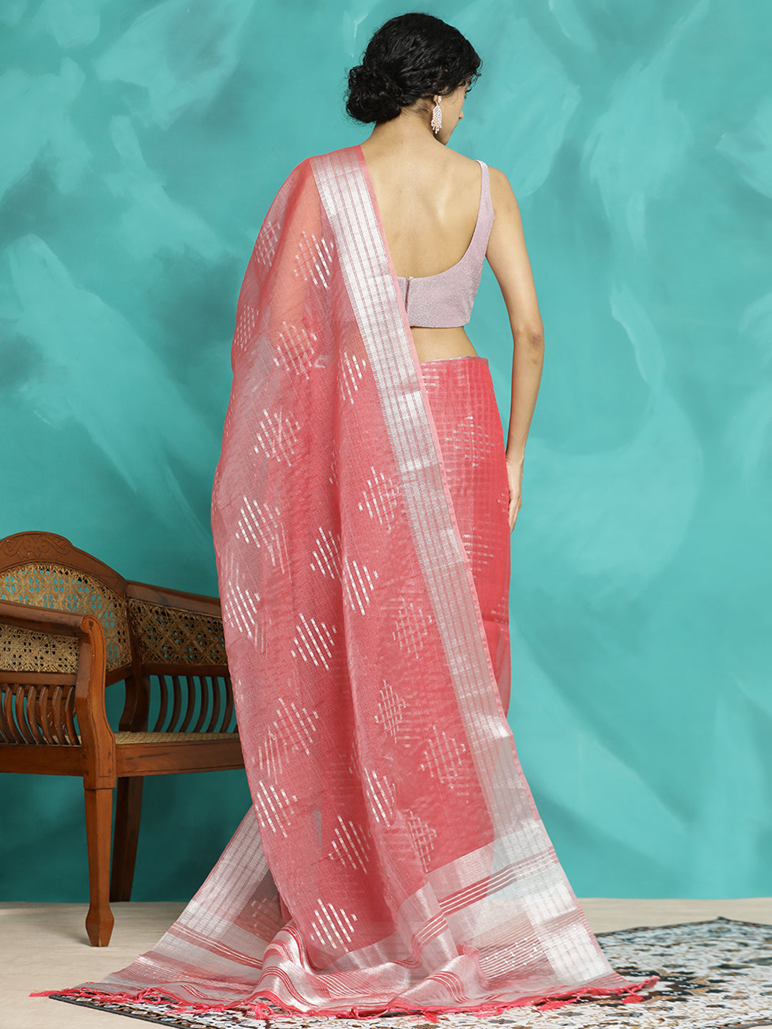 Party Wear Pink Banarasi Organza Saree