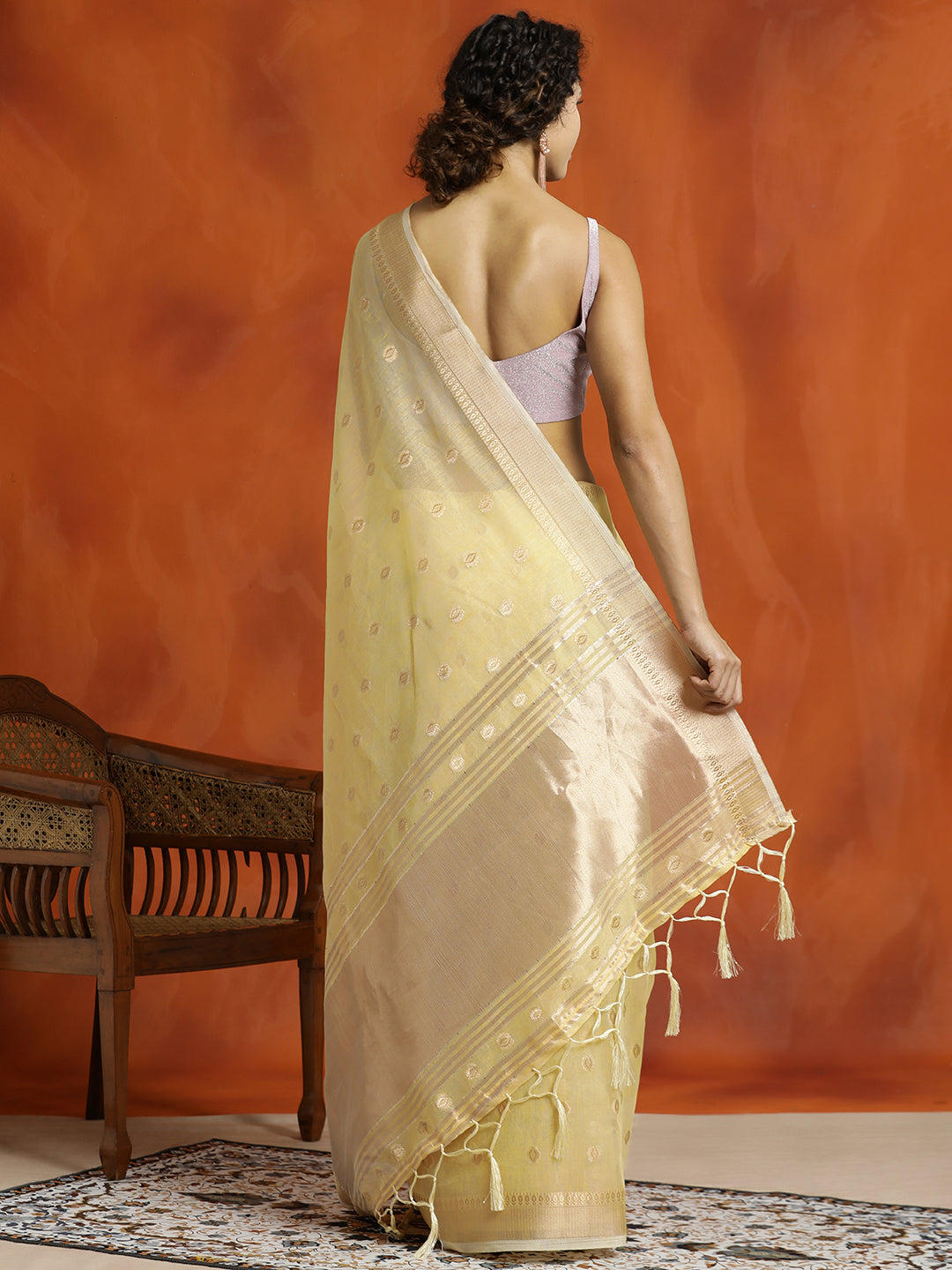 Yellow Zari Woven Design Banarasi Organza Saree