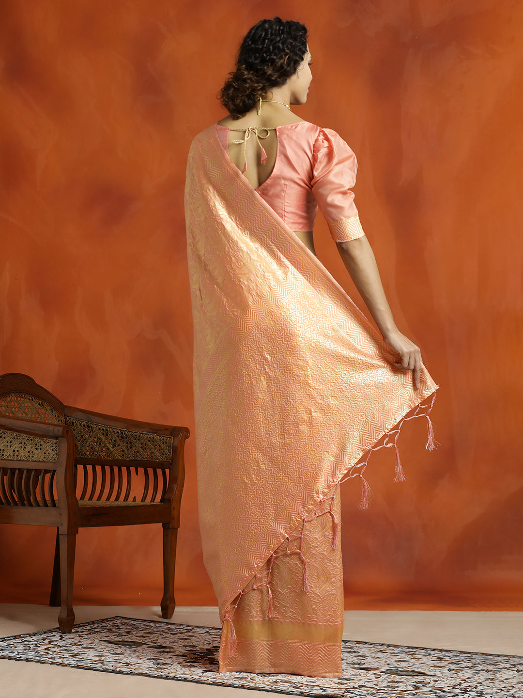 Peach Silk Banarasi Zari Woven Heavy Saree