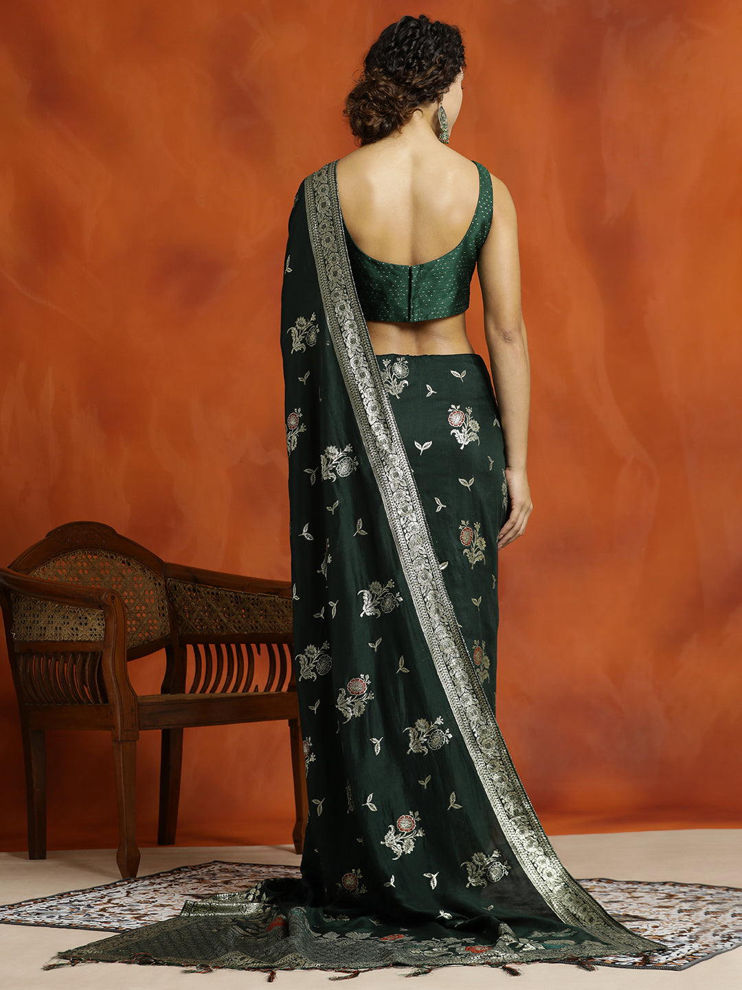 Green Silk Banarasi Floral Zari Woven Design Saree