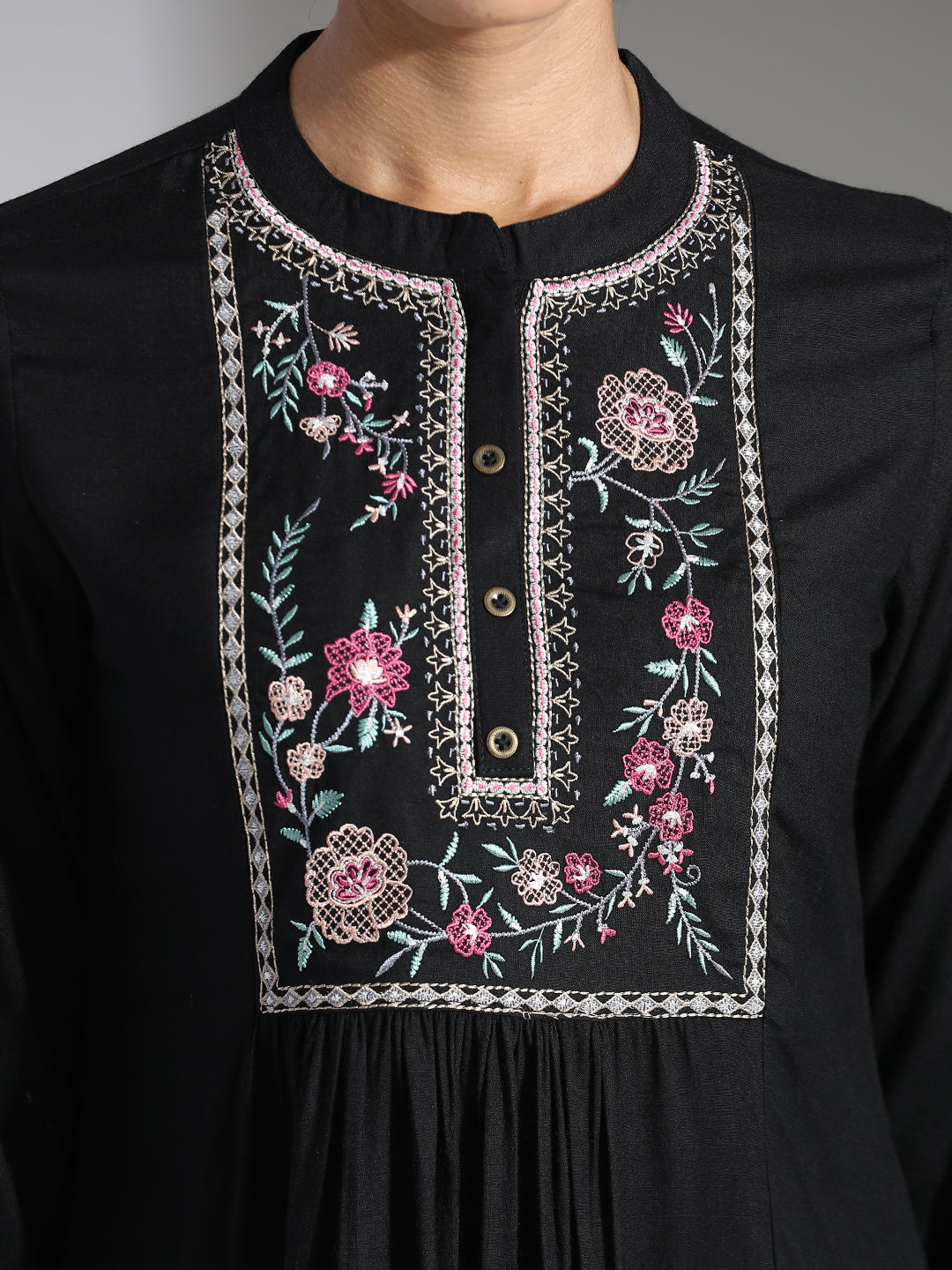 Black Embroidered Party Wear A-line Top