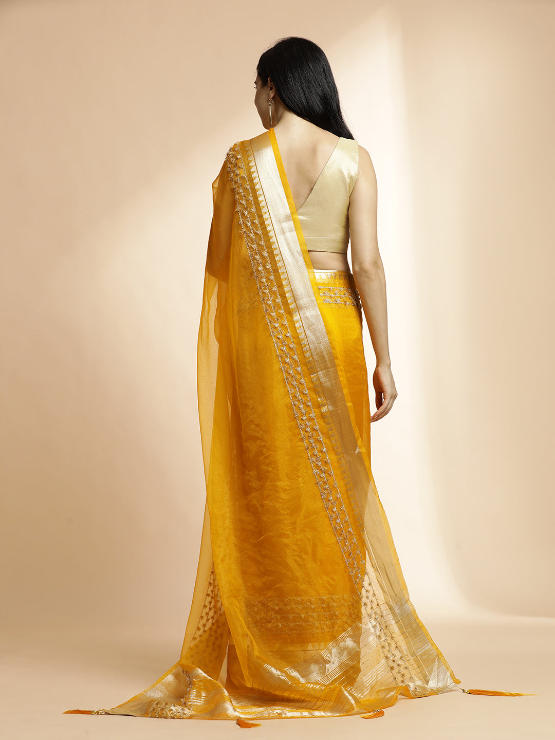 Woven Design Yellow Khadi Organza Saree