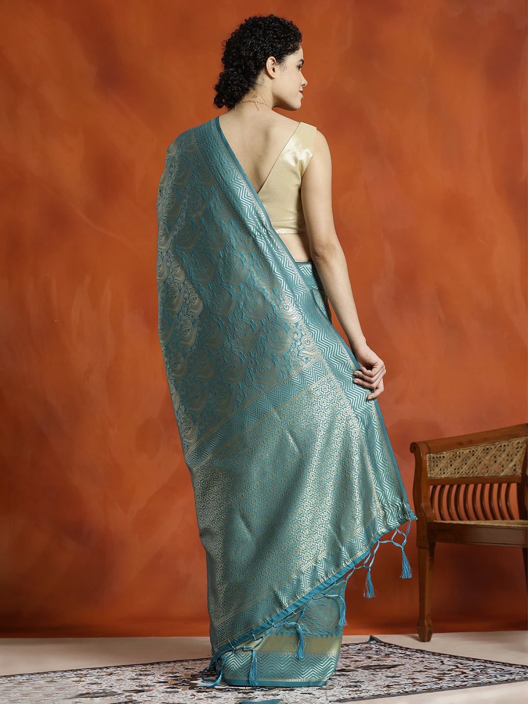 Heavy Banarasi Zari Woven Teal Silk Blend Saree