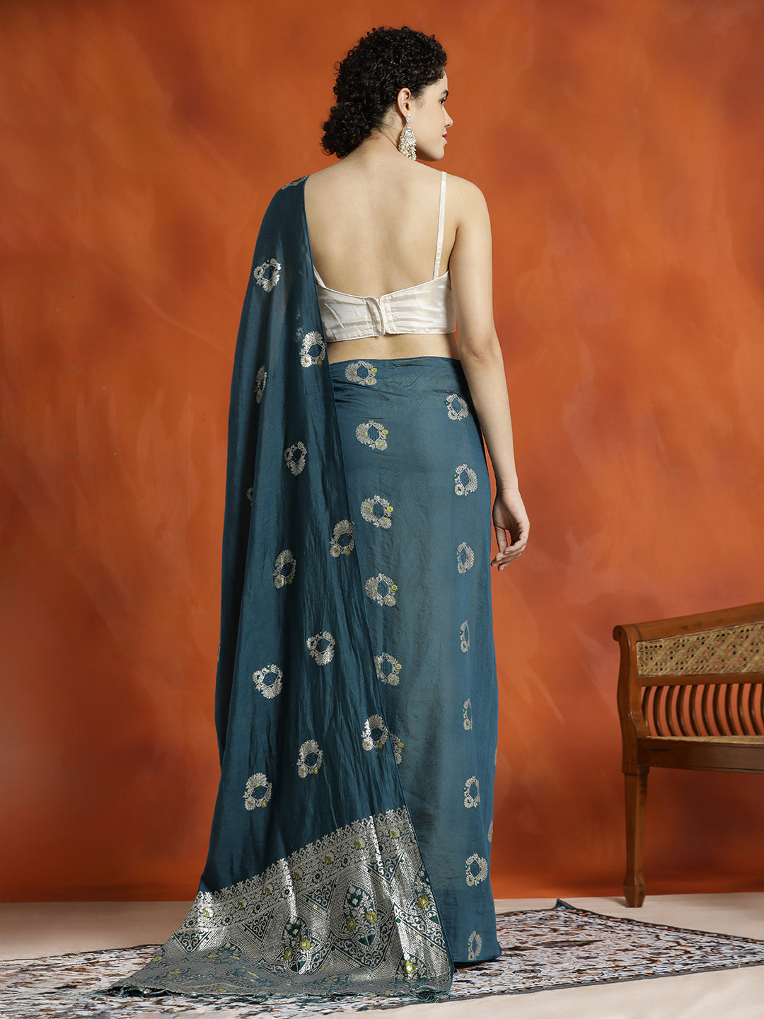 Teal Silk Blend Banarasi Zari Woven Saree