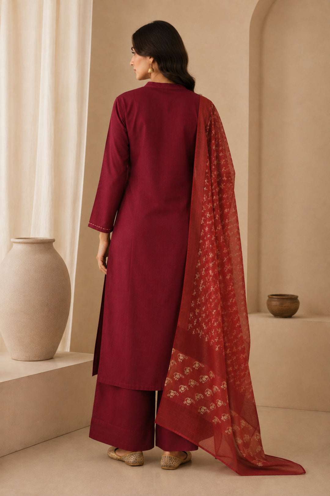 Solid Embroidered Straight Kurta & Palazzos Sets
