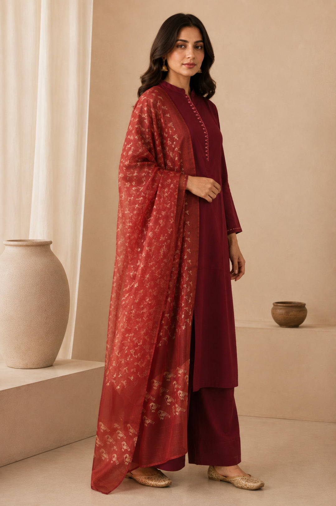 Solid Embroidered Straight Kurta & Palazzos Sets