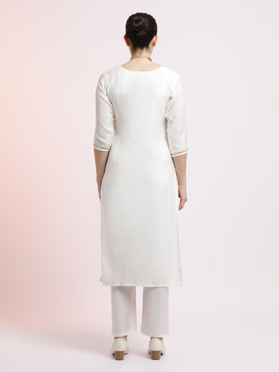 White Embroidered Cotton Festive Kurta Set With Dupatta