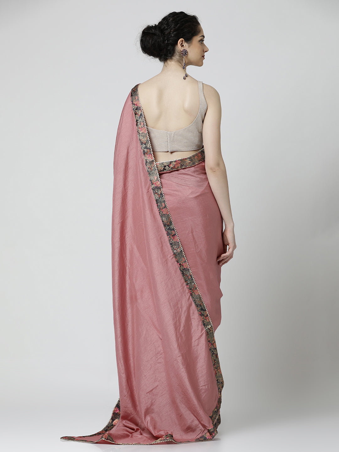 Dusty Pink Embellished Poly Silk Saree