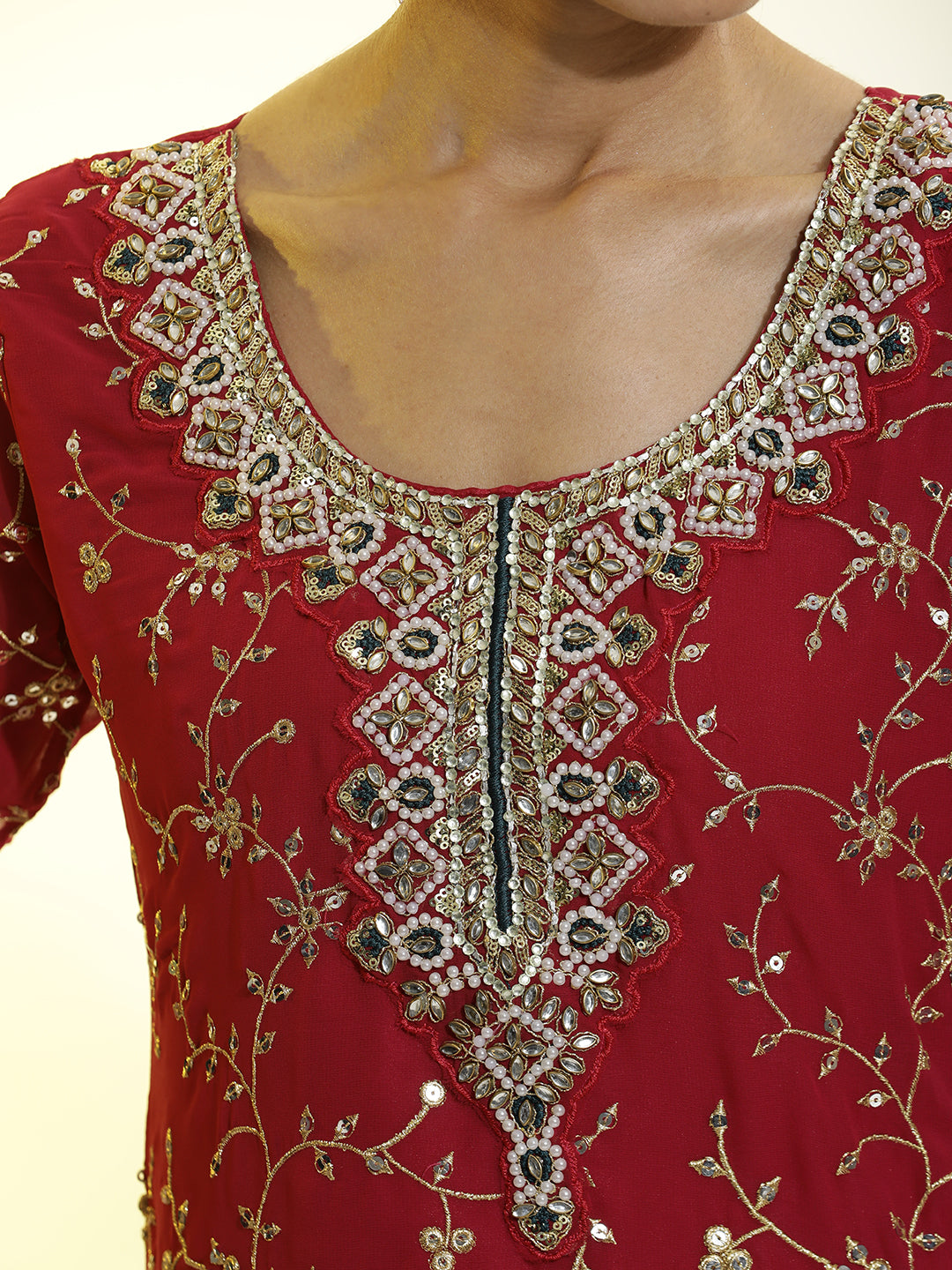 Festive Embroidered Georgette Kurta With Palazzo And Dupatta