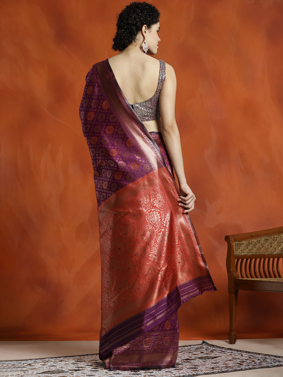 Purple Silk Banarasi Zari Woven Party Wear Saree