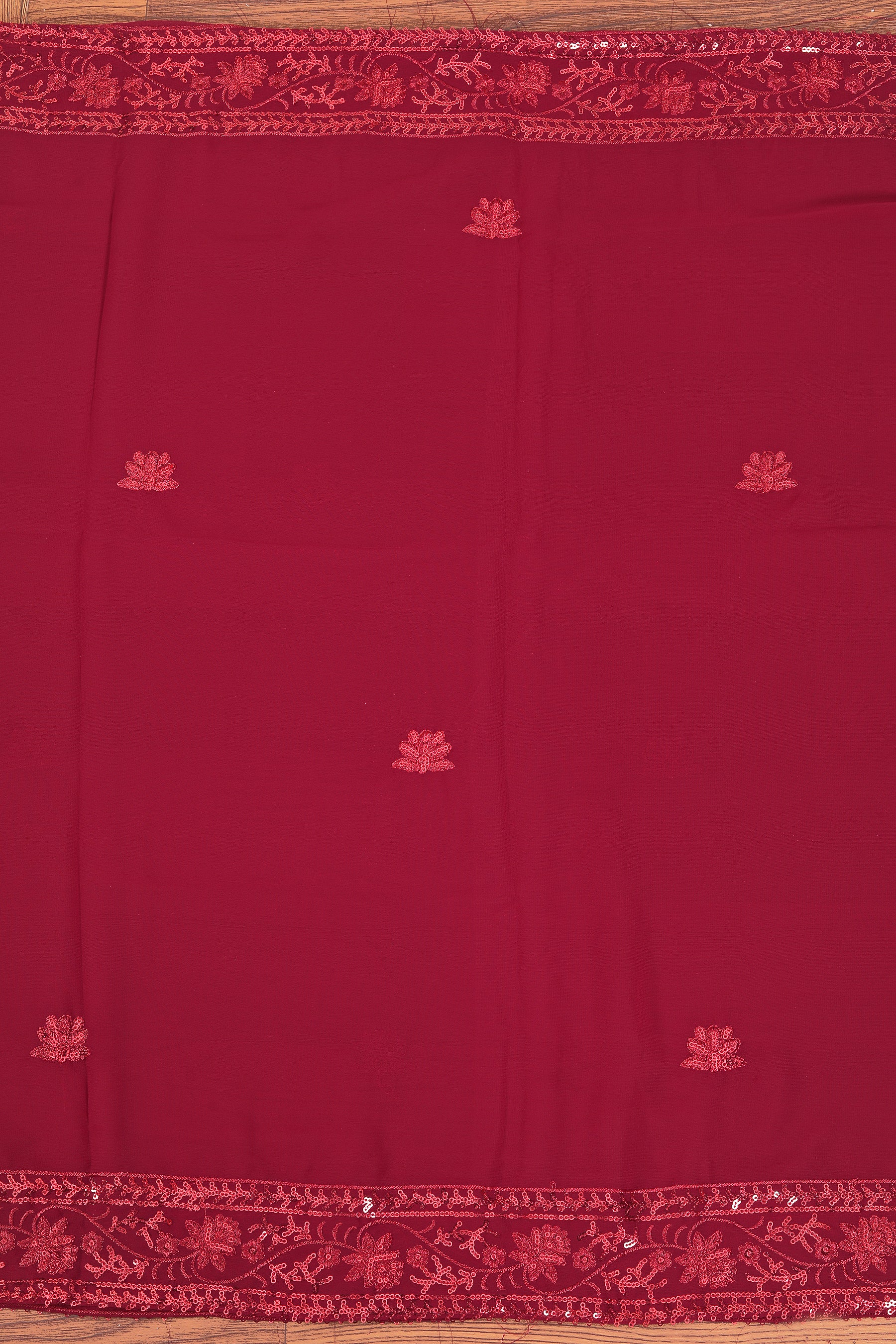 Maroon Heavy Embroidered Poly Georgette Dress Material with Dupatta