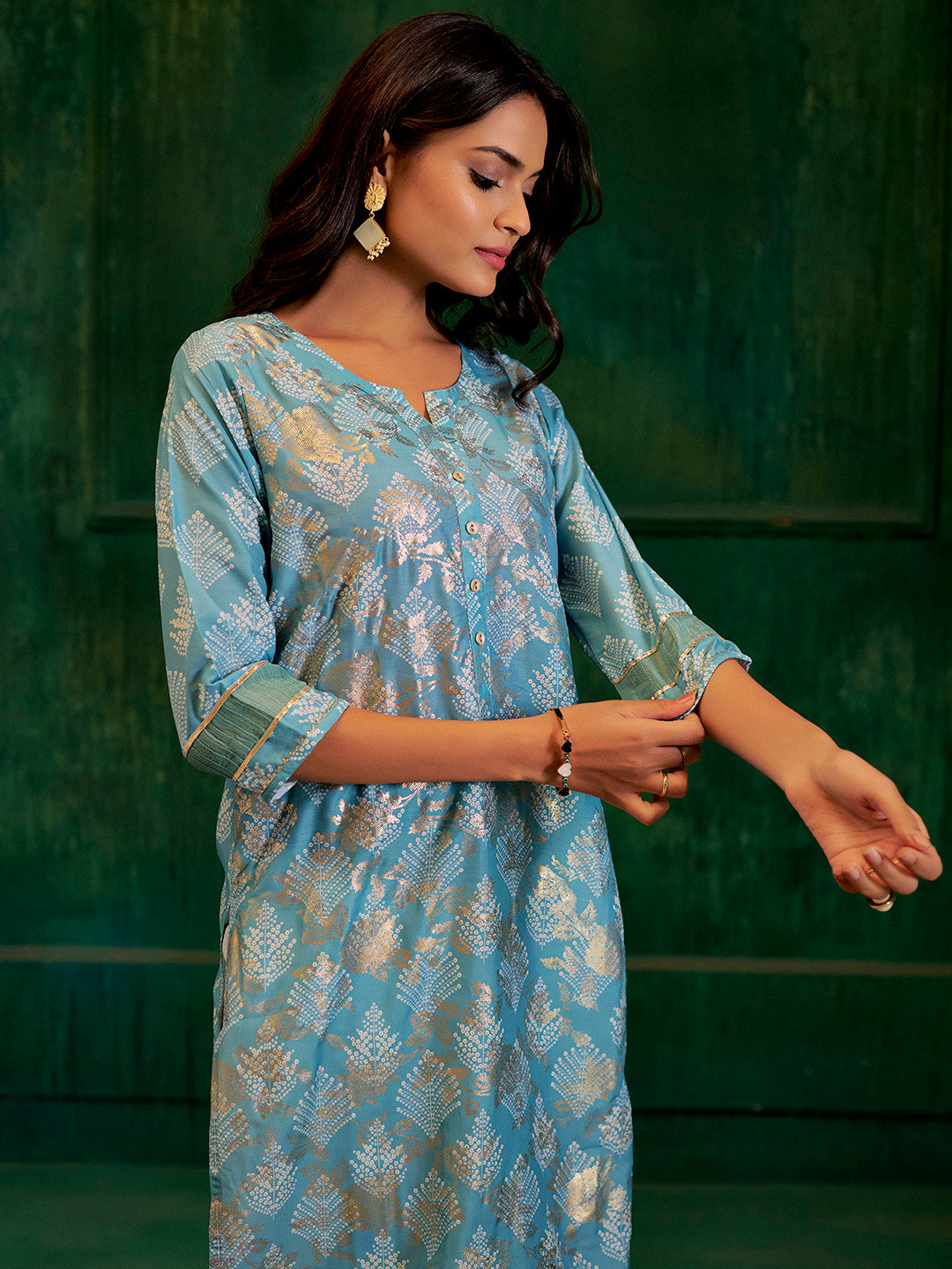 Blue Bandhej Printed Modal Muslin Kurta