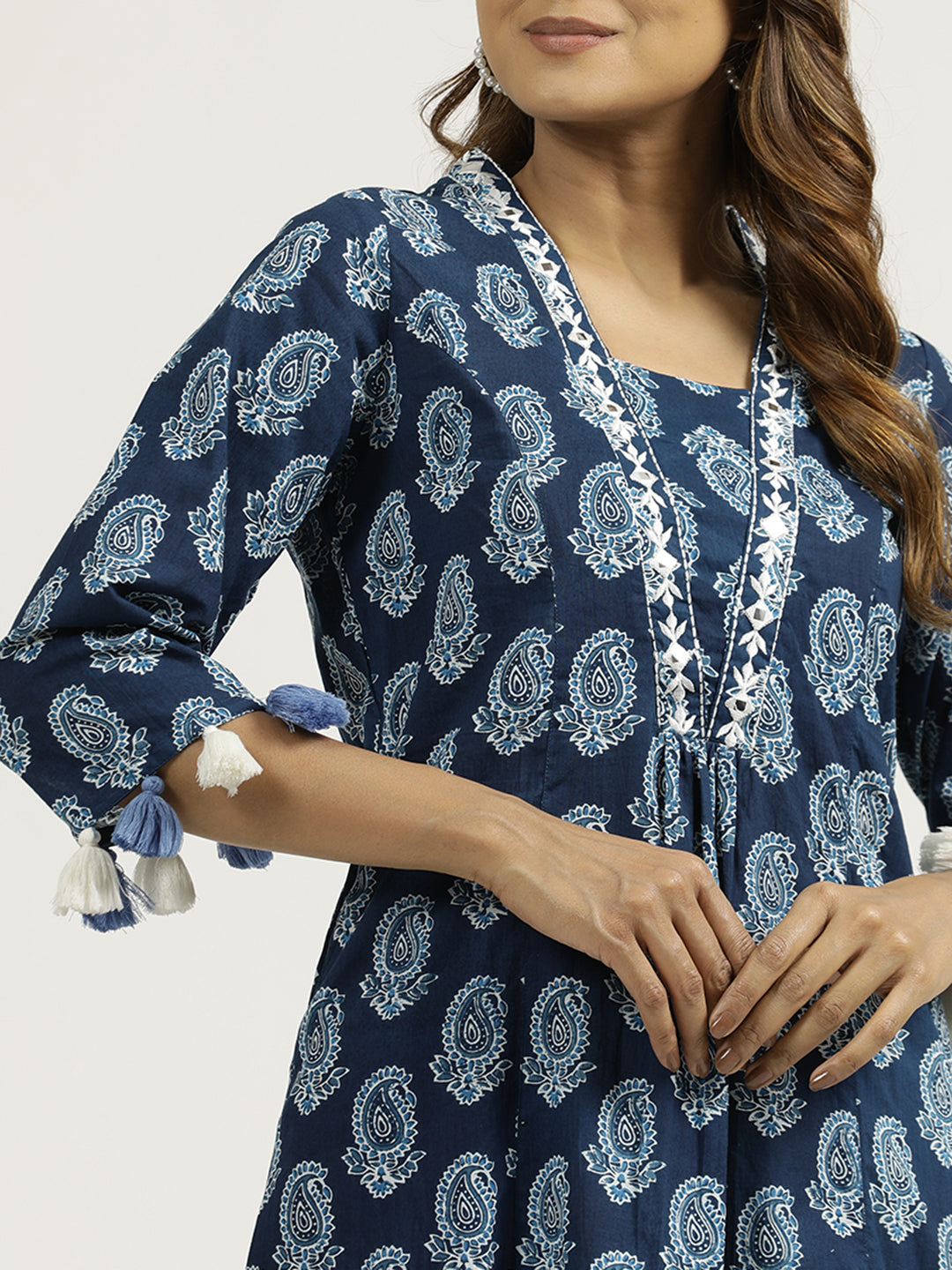 Indigo Blue Paisley Printed Pakistani Kurta