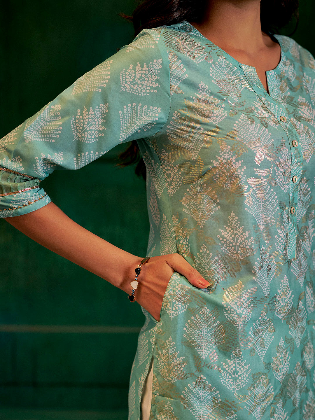 Green Bandhej Printed Modal Muslin Kurta