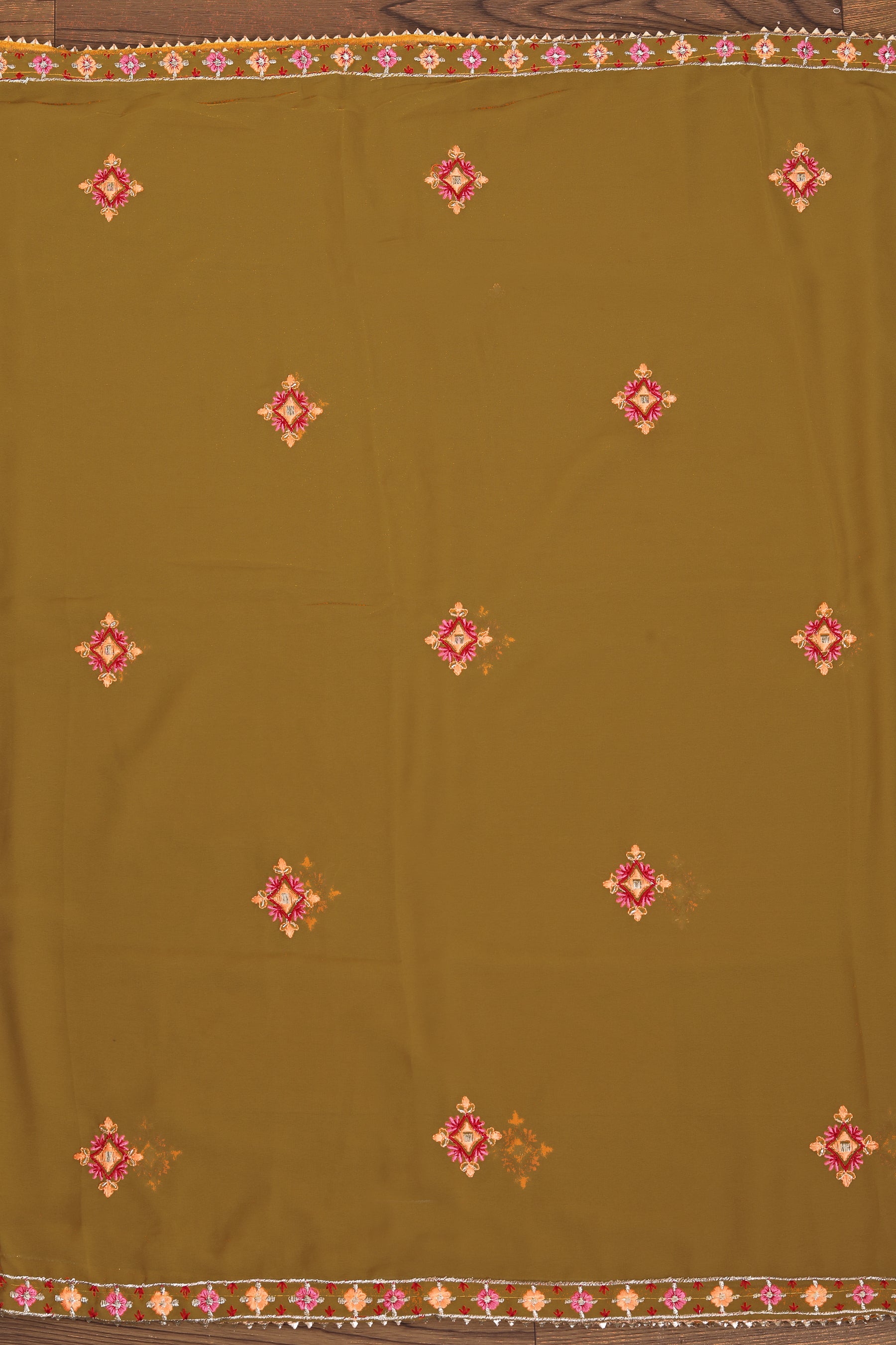 Mustard Sequin Embroidered Poly Georgette Dress Material with Dupatta