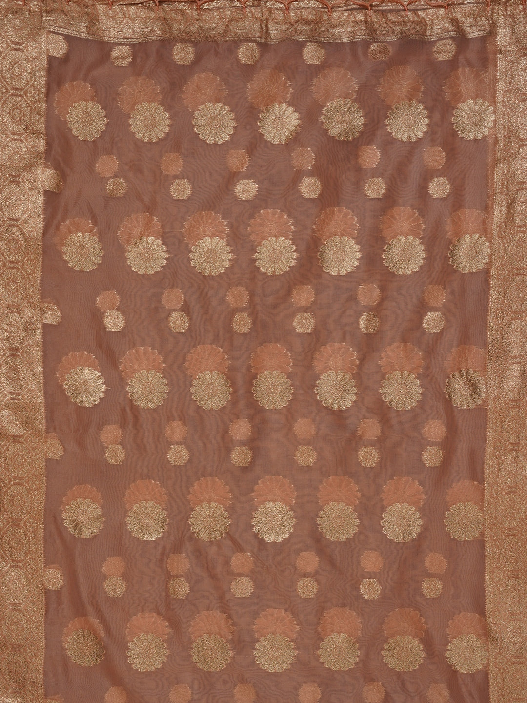 Peach Unstitched Zari Woven Organza Dress Material With Dupatta