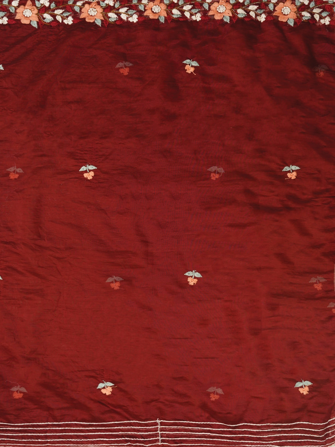 Maroon Pure Silk Lucknowi Embroidered Dress Material with Dupatta